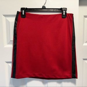 Red Mini Skirt with Black Leather Stripes
